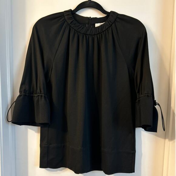 TIBI OVERSIZED 3/4 Toggle Flounce Sleeve, Shirred Neck, OVERSIZE Top Black XXS - Picture 1 of 7